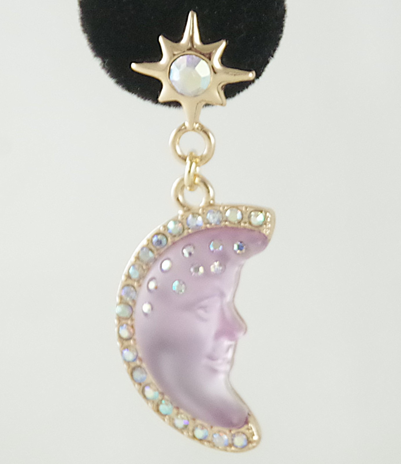 2″ KIRKS FOLLY PURPLE SEAVIEW MOON FACE CRYSTAL RHINESTONE DROP DANGLE EARRINGS