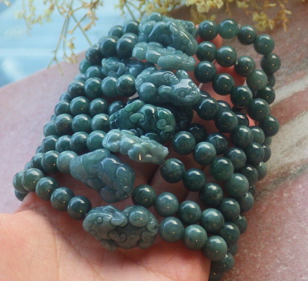 1 piece Green A JADE Jadeite Beads Bangle Dragon Pi Xiu Bracelet 6 inches 694382