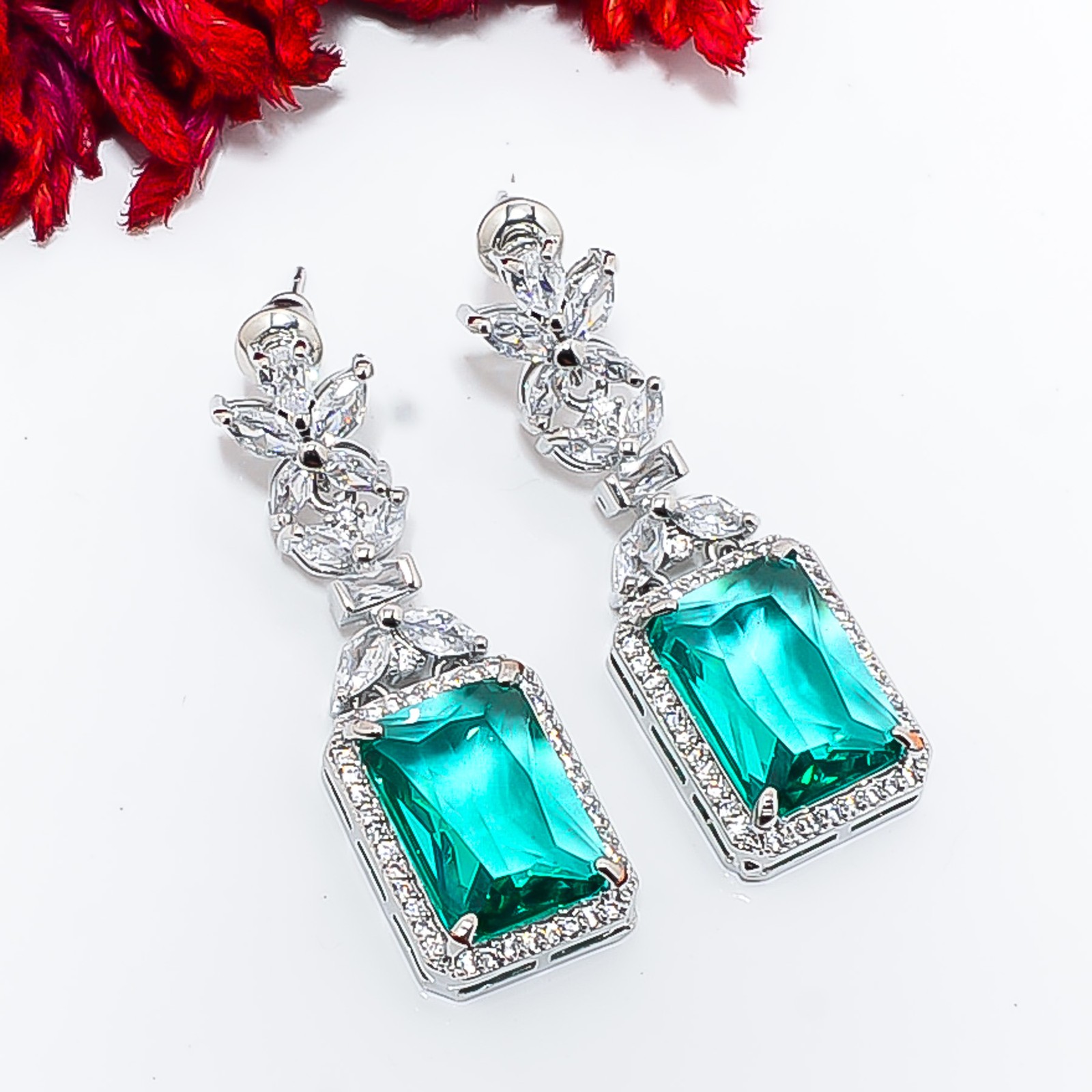 Apatite & Cz 925 Sterling Silver Danglers Earring 1.55″ E15978