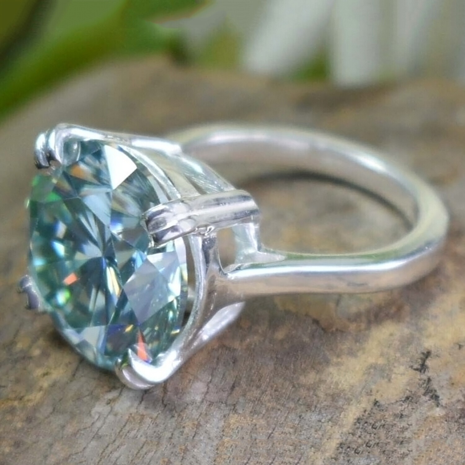 14.20 Ct Certified Lovely Blue Diamond Solitaire Ring In 925 Silver Great Shine