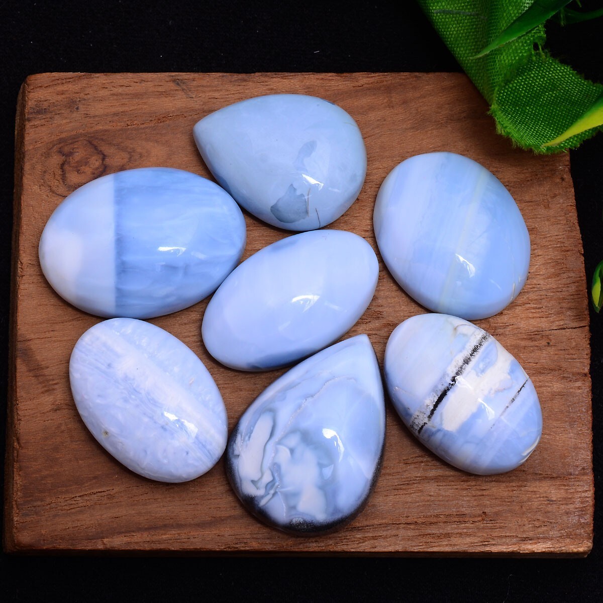 7 Pcs Natural Blue Opal 25mm-29mm Cabochon Glossy Untreated Loose Gemstones Lot
