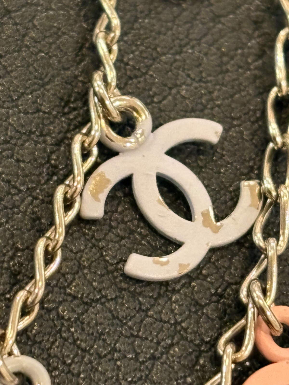 CHANEL Necklace Pendant choker Coco Mark CC Logo Auth Silver kenjp Blue Pink