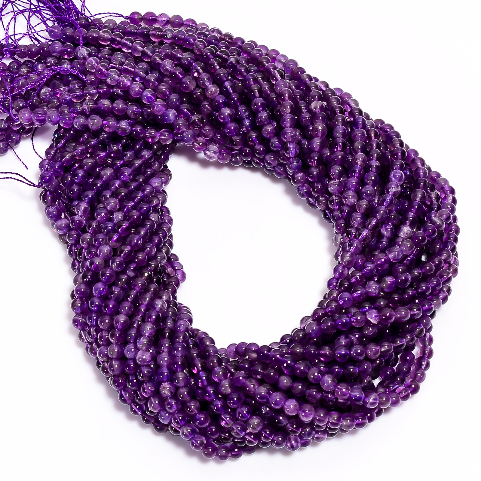 Natural Amethyst Gemstone Round Shape Smooth Beads 4X4.5 mm Strand 15″ EB620