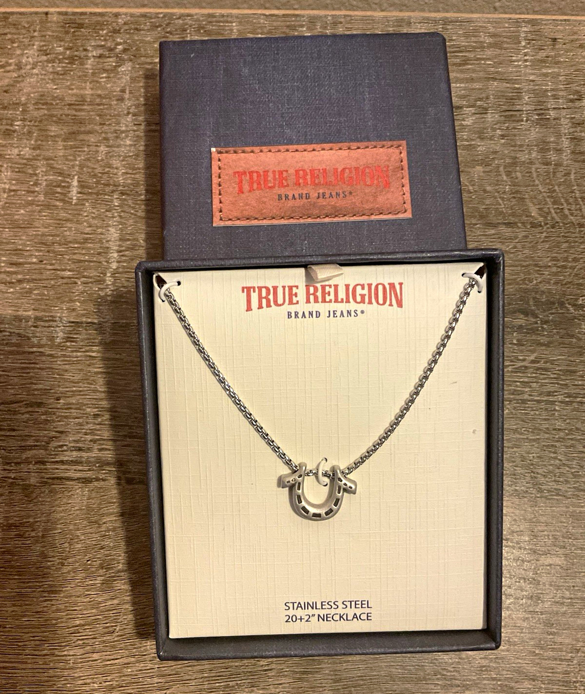 True Religion Horseshoe Pendant 22 Inch Long Rolo Chain Necklace for Men