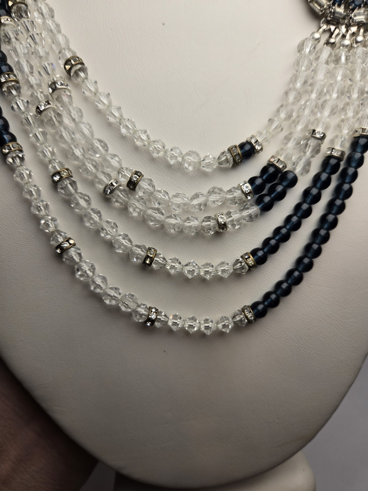 Stunning Vintage Signed Hobe 1965 Five strand Blue & Clear Crystal Necklace