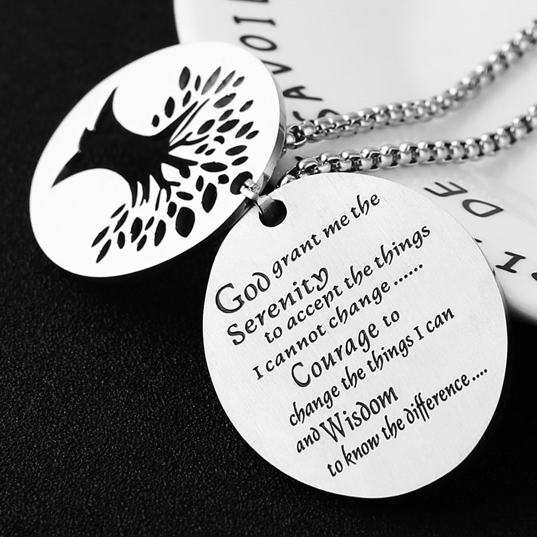 Elevate Your Spirit: Serenity Prayer Stainless Steel Necklace with Tree of Life