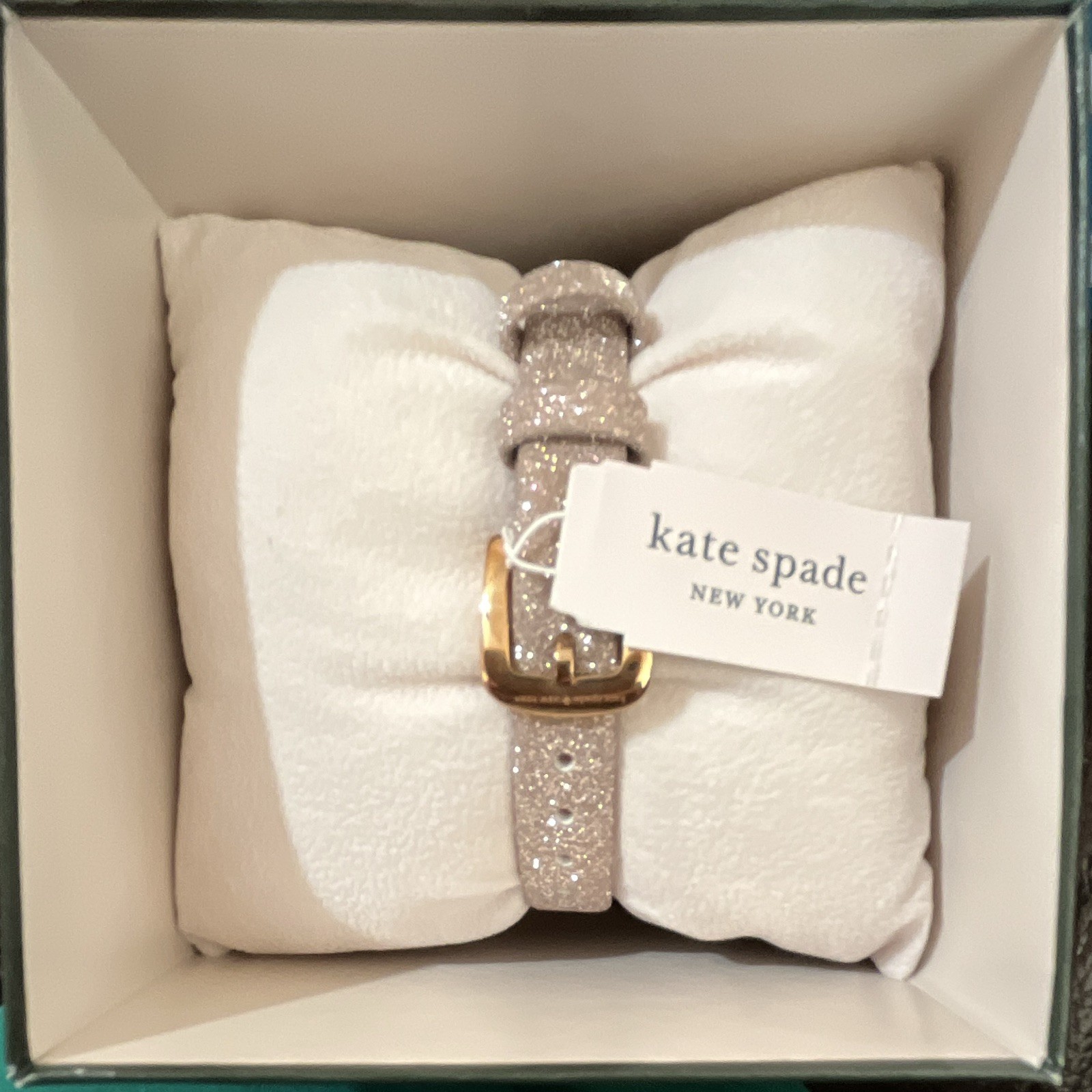 Kate spade new york pink & white glittery leather strap watch