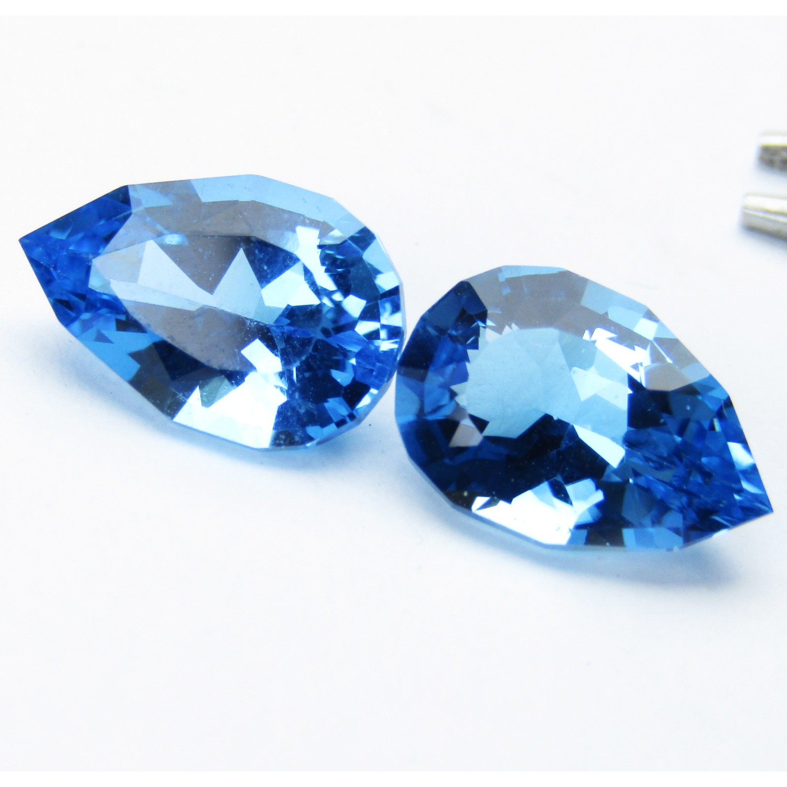 6.45Cts Gorgeous Natural Swiss Blue Topaz Pear Custom Cut Matching Pair Gems