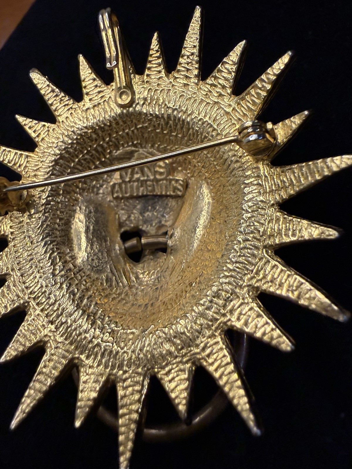 Vtg Vanse Authentics Gold Tone Lion Head Door Knocker Sunburst Brooch Pin Signed