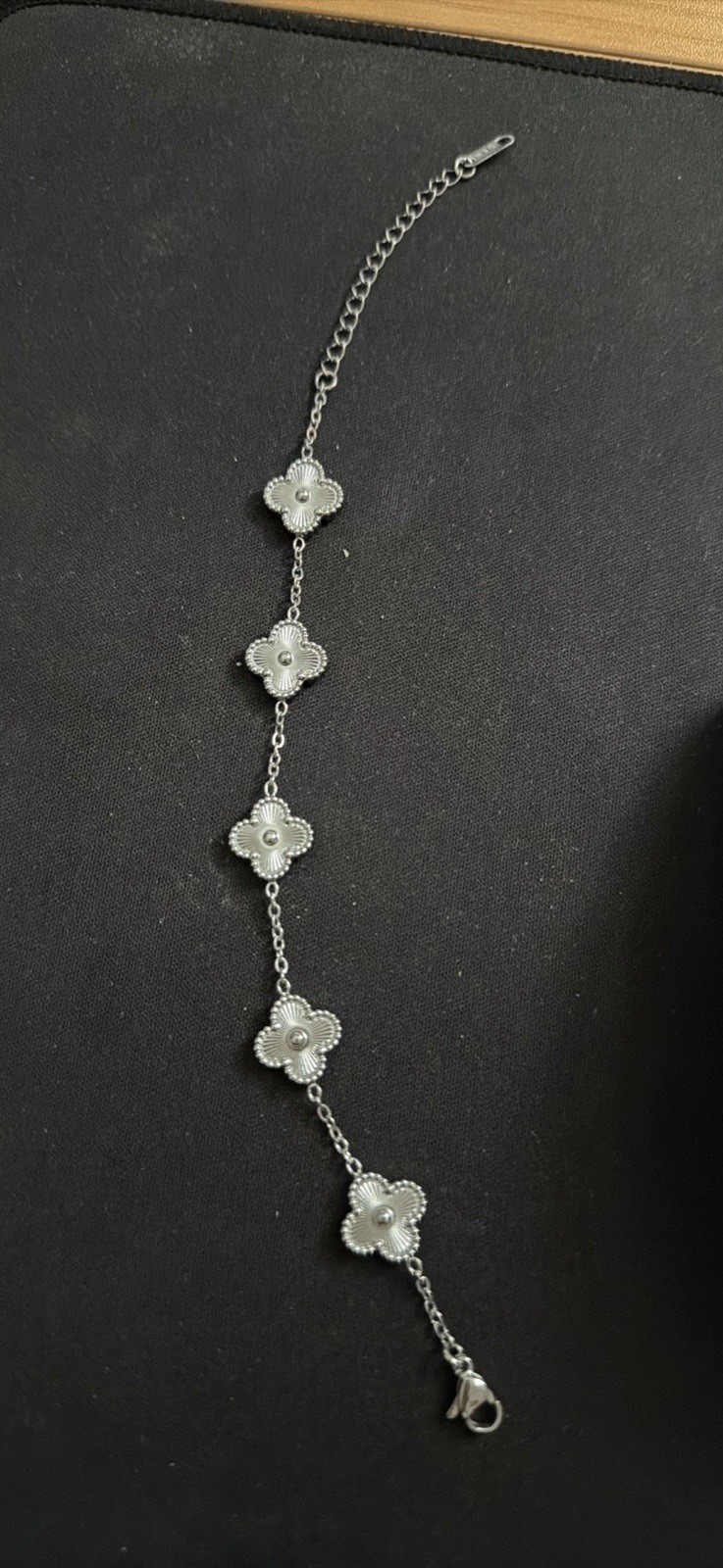 Silver Clover Flower Charm Chain Bracelet Cable Lobster Closure Dangle