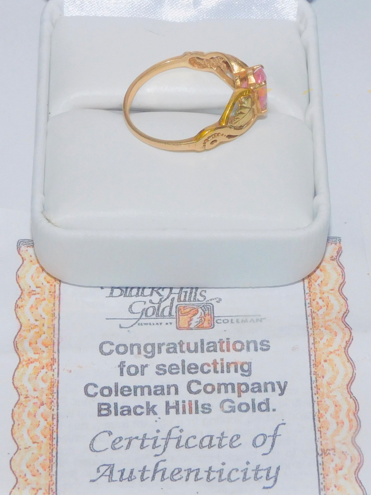 Black Hills Gold 10k Coleman Tourmaline Heart Leaves Ring Size 8