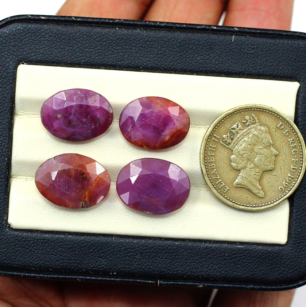 4 Pcs Natural African Ruby Untreated 14.7mm-15.7mm Oval Cut Loose Gemstones Lot