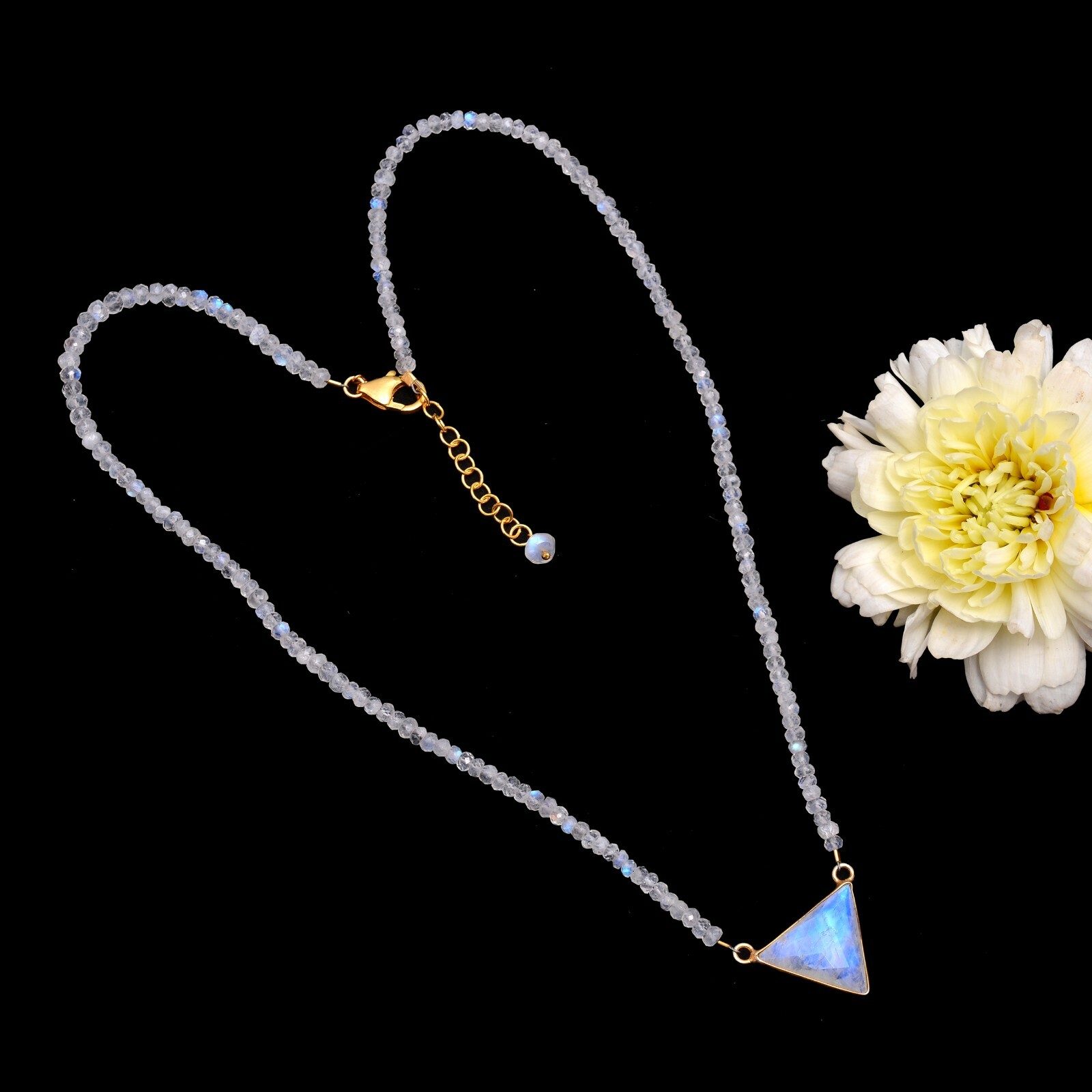 Moonstone Beads Necklace,Moonstone Silver Beads Necklace,Gemstone Beads Necklace