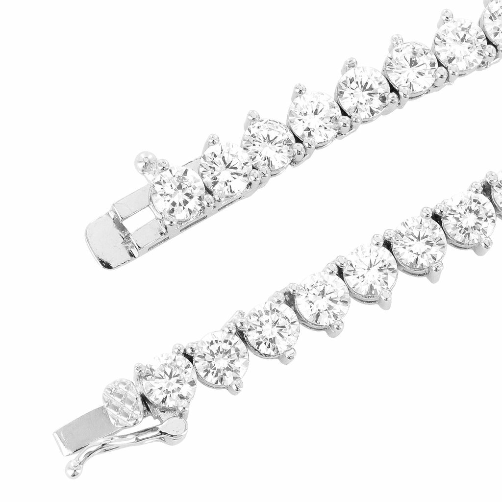 Unisex 3 Prong 1 Row 4mm Cubic Zirconia CZ Tennis Bracelet Silver Gold Finish