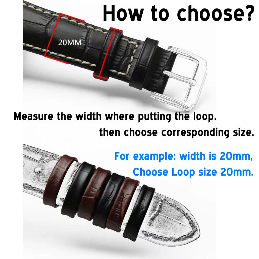 2PCS EYW Grain Leather Watch Strap Holder Loops Univeral Watch Band Ring 10-22mm
