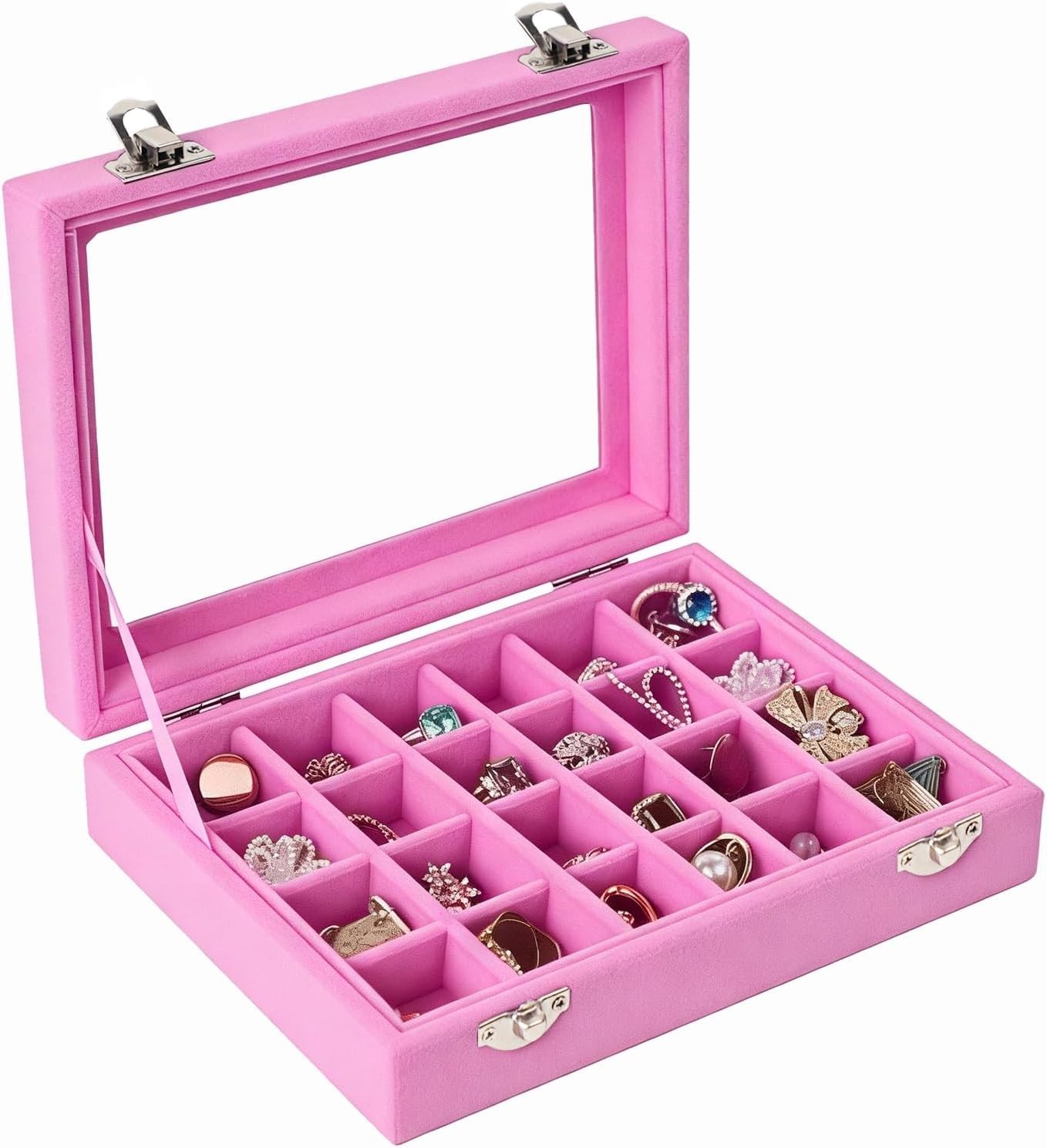 Velvet Jewelry Box 24 Grid Jewelry Earrings Display Organiser Box Ring Tray H…