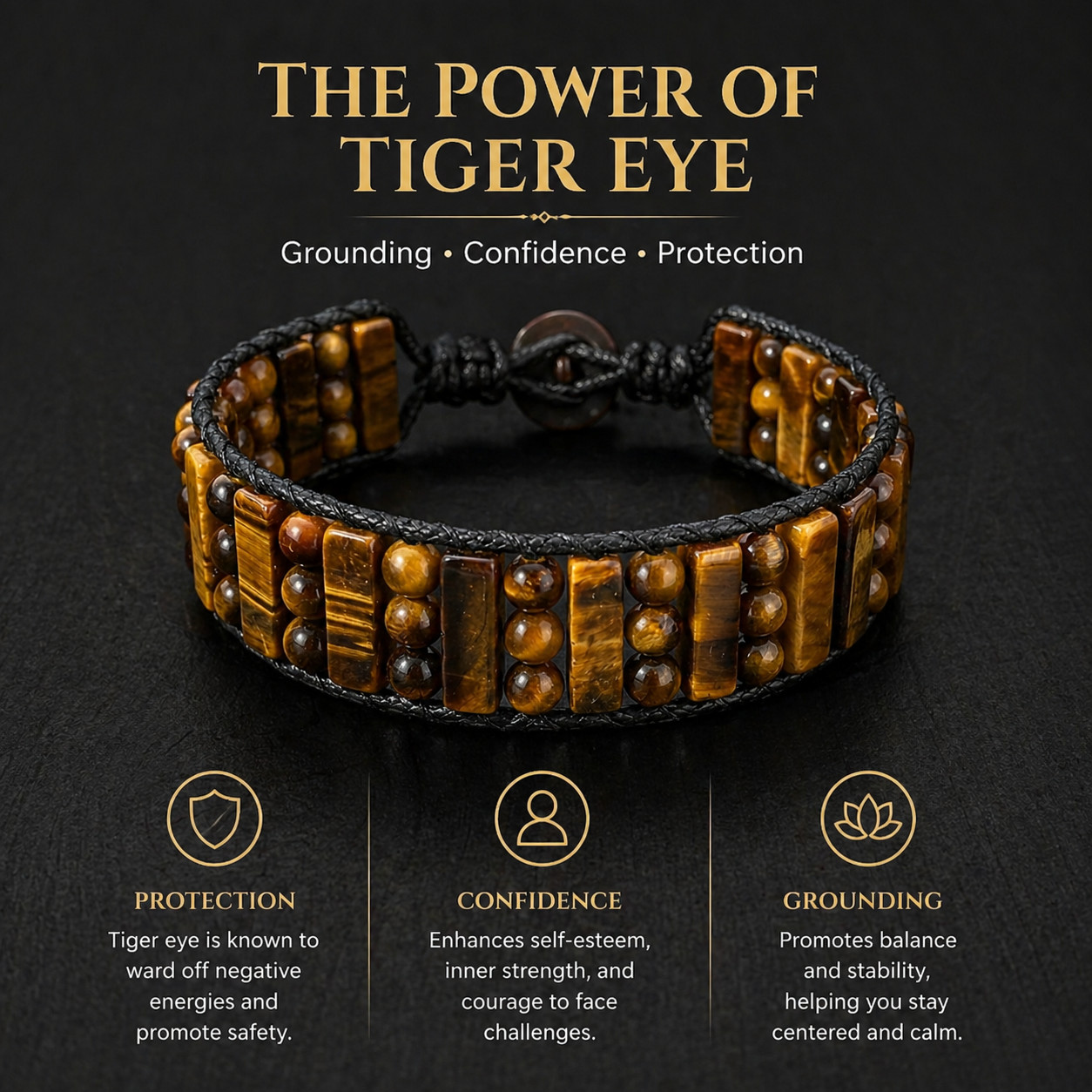 Natural Tiger’s Eye Stone Beads Chakra Balancing Mens Bracelet Gift Handmade