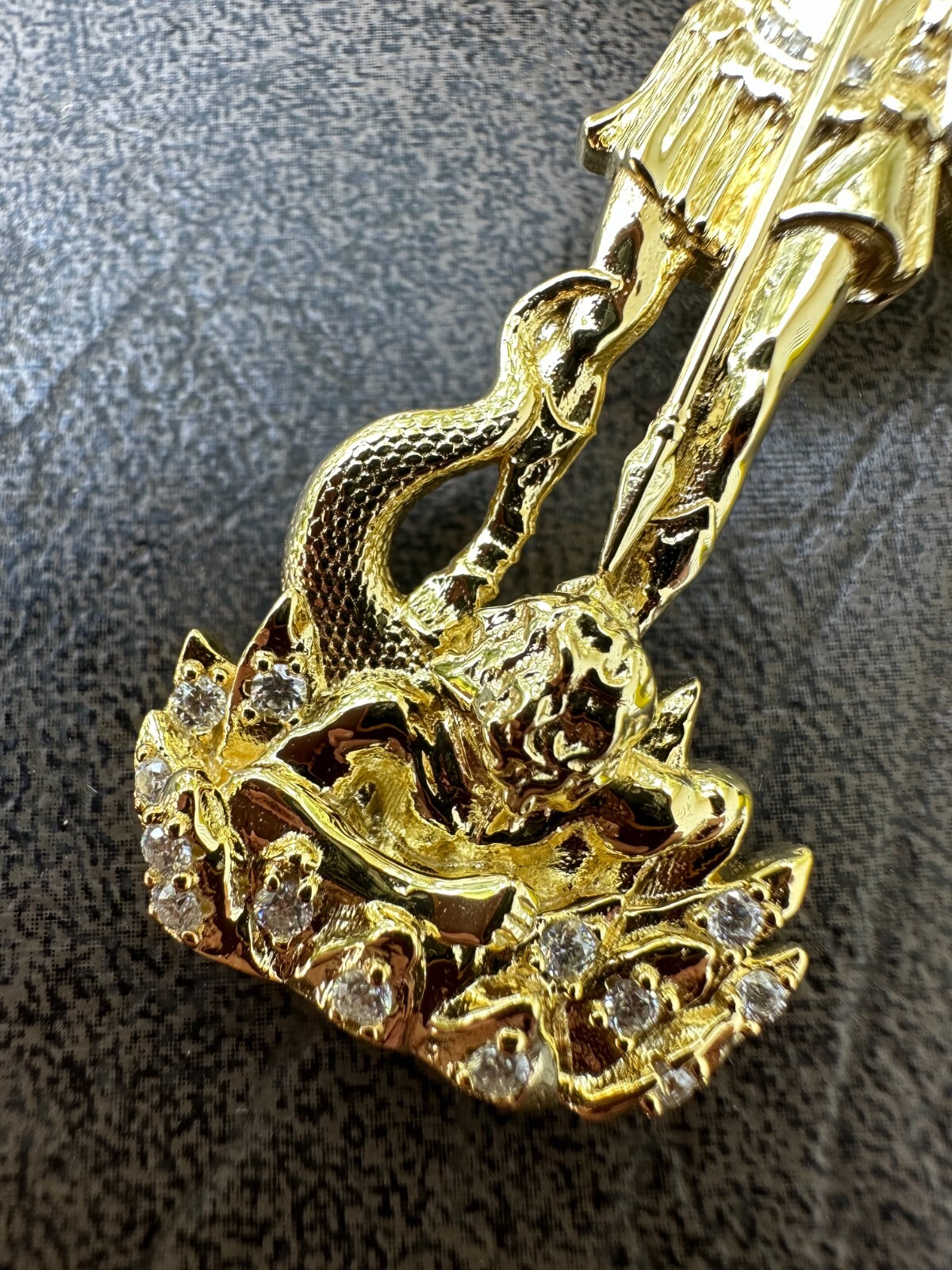 Real MOISSANITE Saint Michael Slaying Dragon Pendant 14k Gold Over 925 Silver