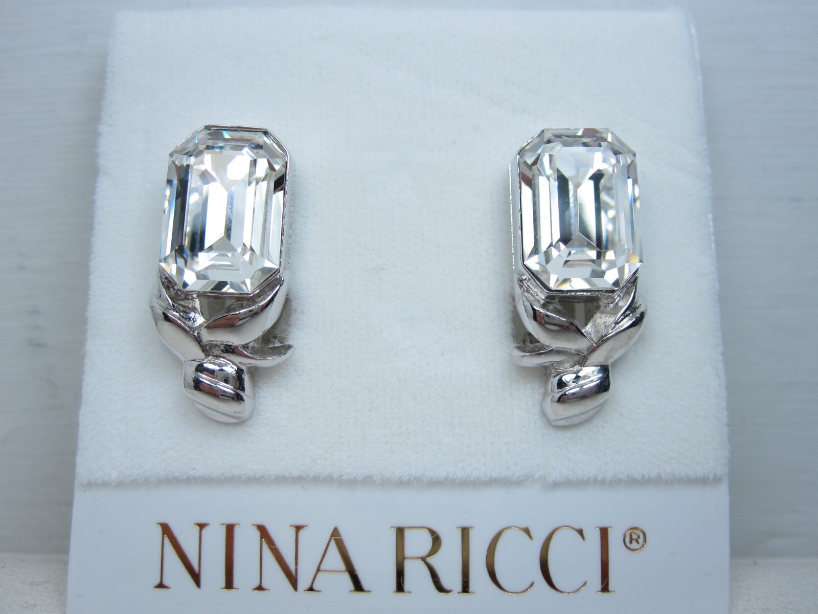Nina Ricci Rhodium Plated Clip-on Earrings with Swarovski Crystals – 3488