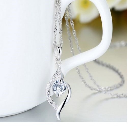 925 Silver Charm Cubic Zirconia Choker Bib Pendant Necklace 18″ Chain Gift Box