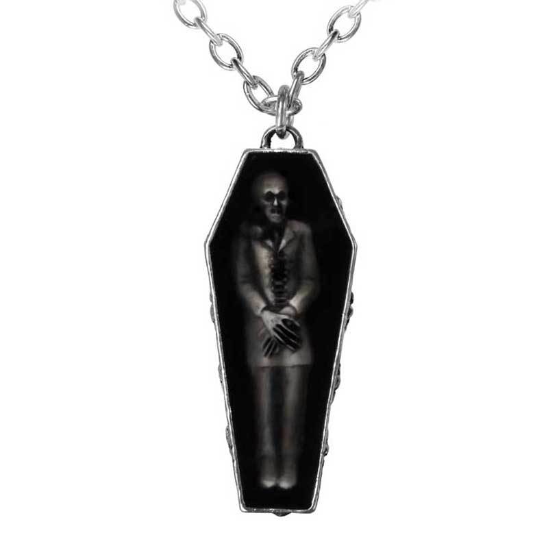 Alchemy Gothic Nosferatu’s Rest Vampire Pewter Coffin Pendant Necklace Goth P183
