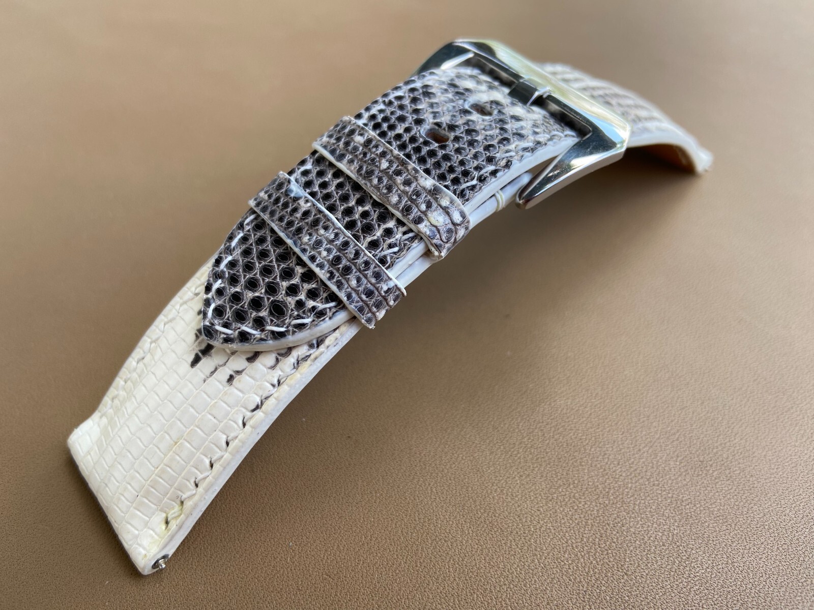 Black White Lizard Leather Watch Strap Band, Size 18 20mm 21mm 22mm 24mm 26mm