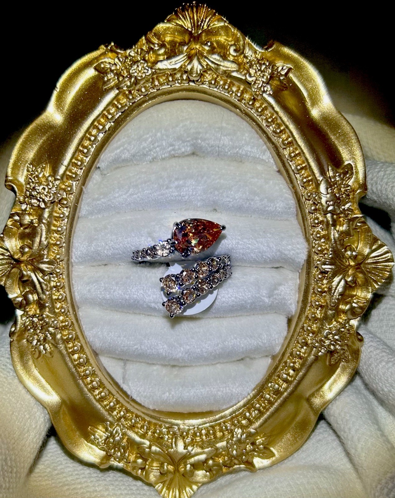 BP brown tourmaline on Rhodium plating Cocktail Ring Size 7 Rhinestones