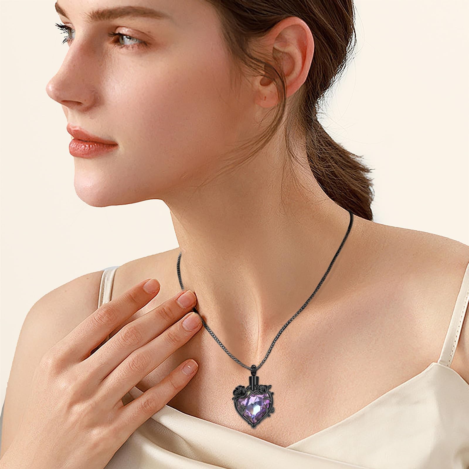 Rose Flower Cremation Urn Necklace for Ashes Heart Crystal Memorial Jewelry f…