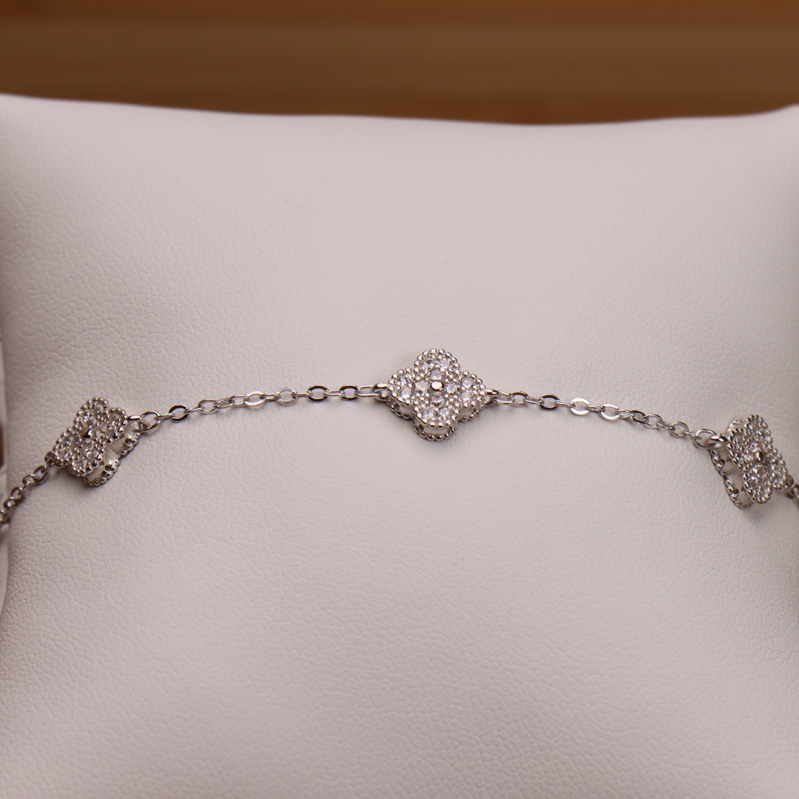 Cz Clover Bracelet Adjustable 7-8″ inch 925 Sterling Silver 8.5mm