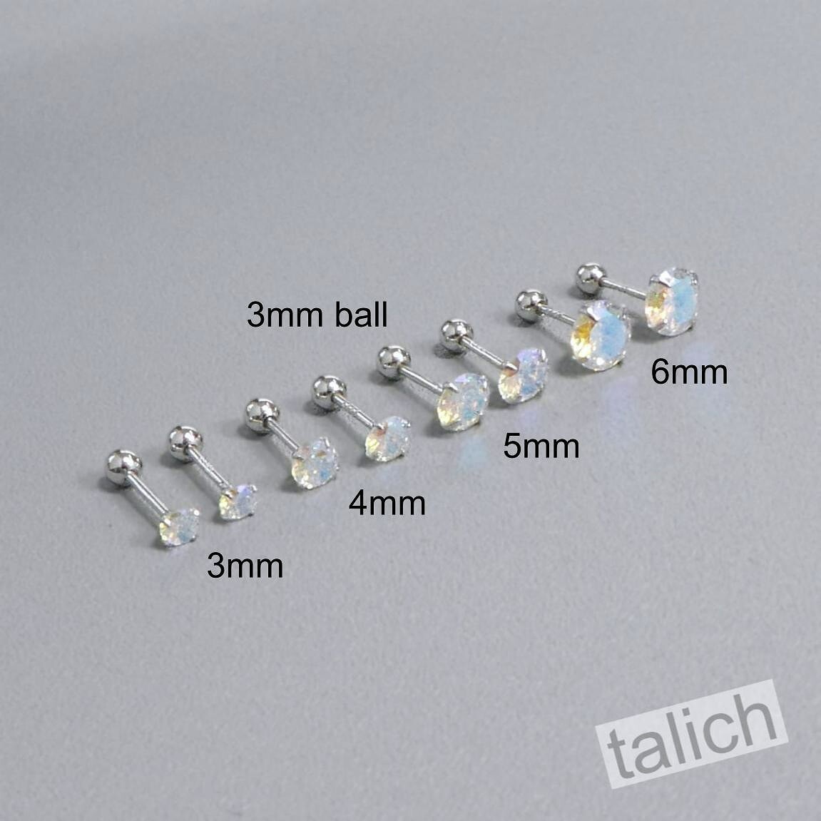 Set of 4 Sterling Silver AB Clear CZ Screw Back Ball Stud Earrings Minimal Chic