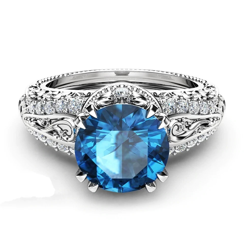 2.5Ct Round Cut Sapphire Lab Created Diamond Wedding 14K Yellow Gold Finish Ring