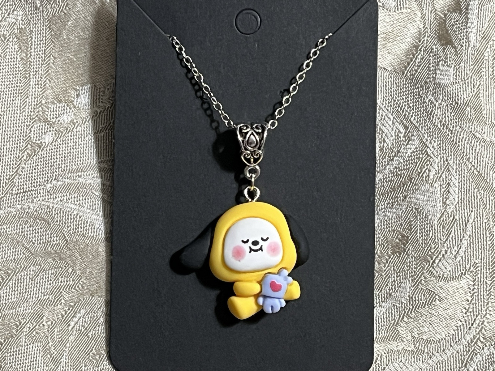 K POP Anime Cartoon Emojis Character Silver Resin Charm Pendant Necklace 18”