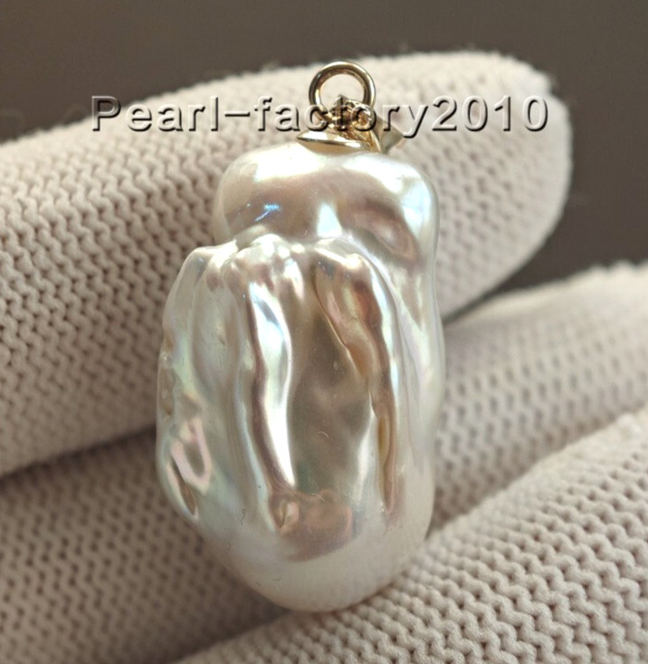 HUGE Baroque 22x15mm natural south sea pearl pendant 14K Yellow Gold #C016