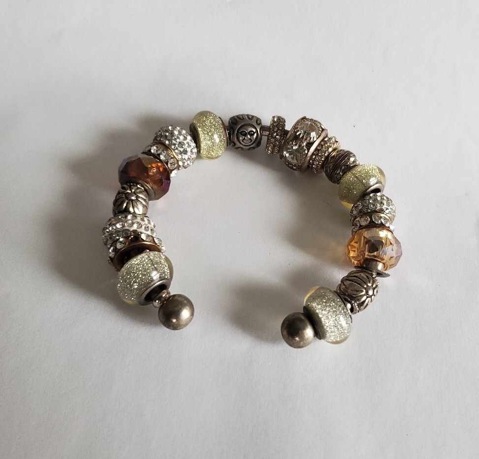 Rhinestone Beaded Charm Cuff Bracelet