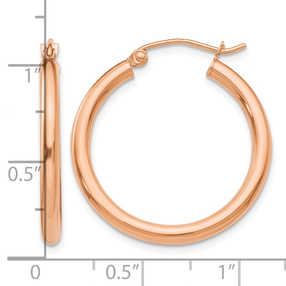 10k Rose Gold Polished 2.5mm Lightweight Tube Hoop Earrings Gift For Mom