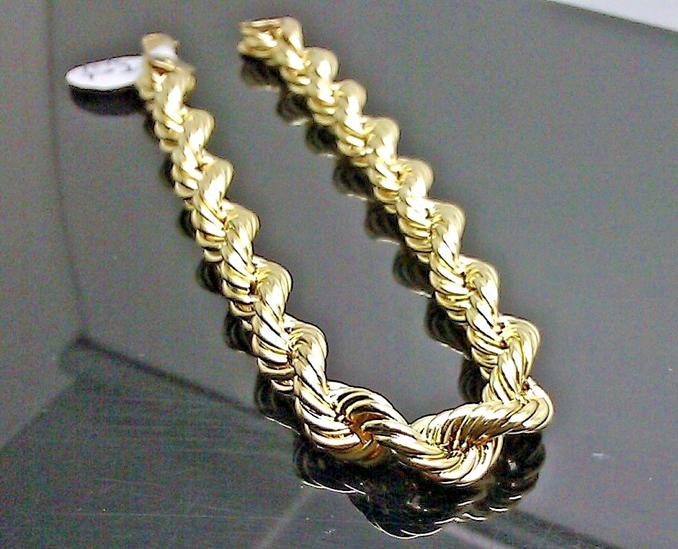 Real 10K Yellow Gold Rope Bracelet 8mm 7.5 Inch Long Free Shipping On Sale