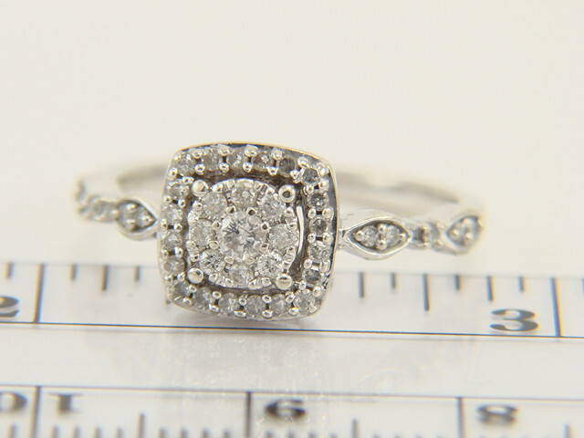 10K White Gold Natural Diamond Halo Engagement or Right Hand Ring Size 6.75