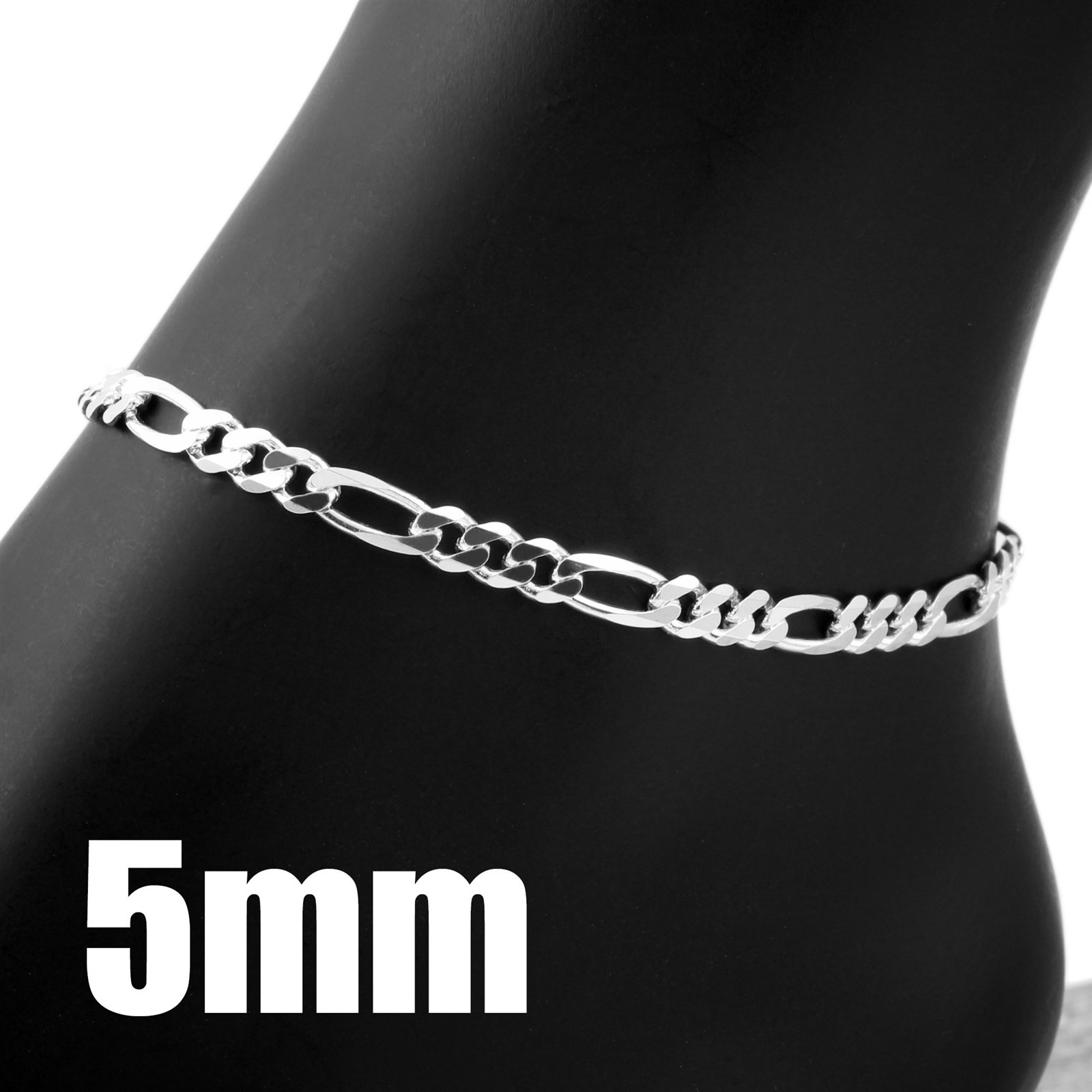 Guaranteed Genuine 925 Sterling Silver Figaro Bracelet or Anklet 7″ – 12″ Italy