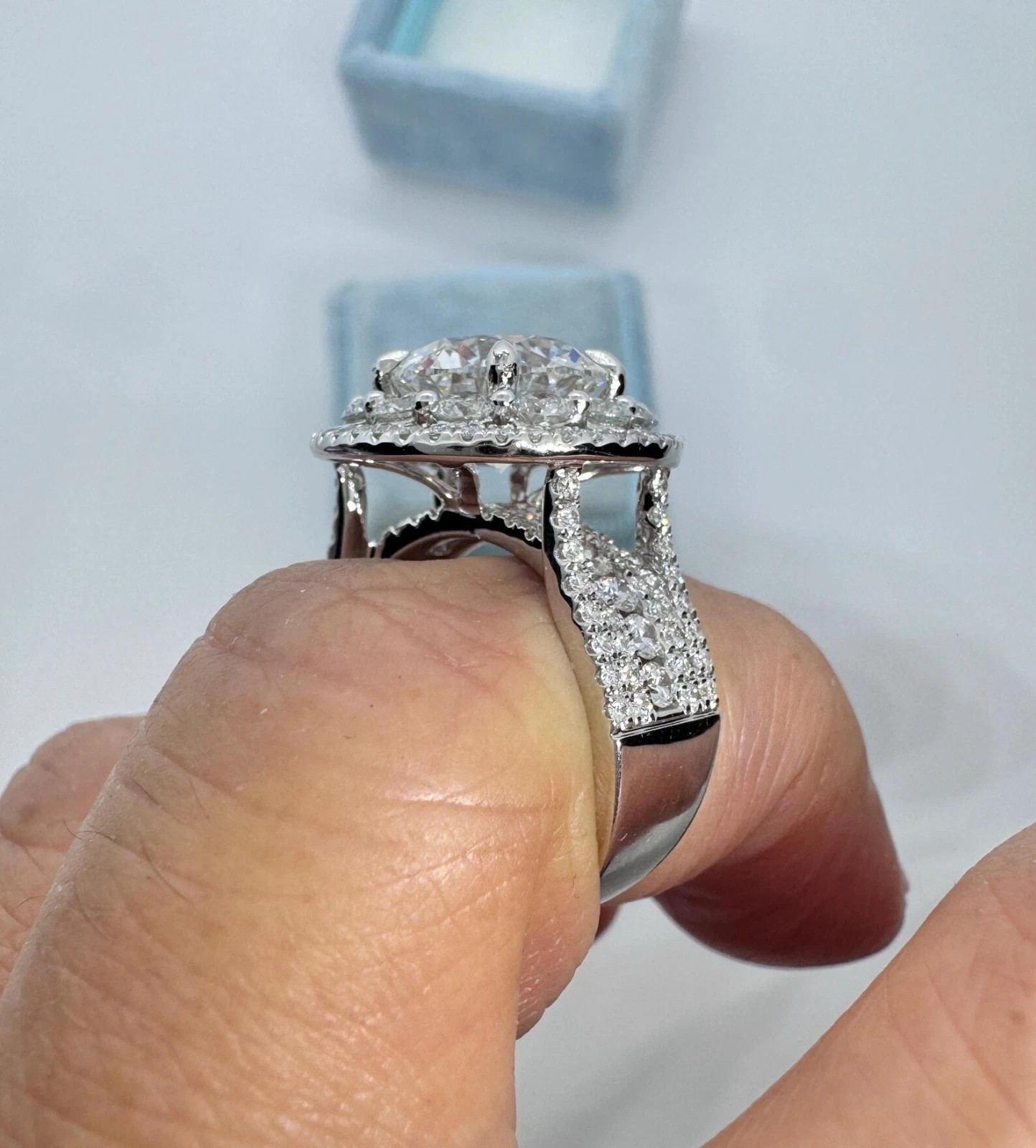5.50Ct Round-Cut EF/VS Lab Grown Diamond Halo Engagement Ring 14K White Gold