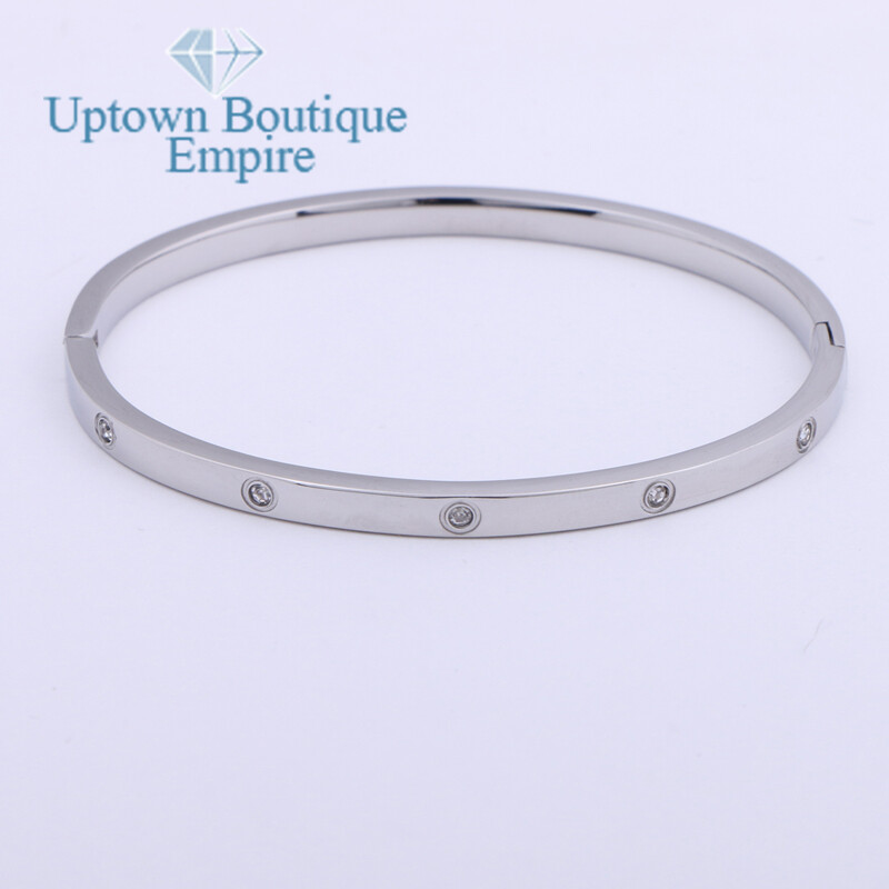 6.5″Black Silver Gold Stainless Steel Women’s Brilliant CZ Bangle Bracelet*002