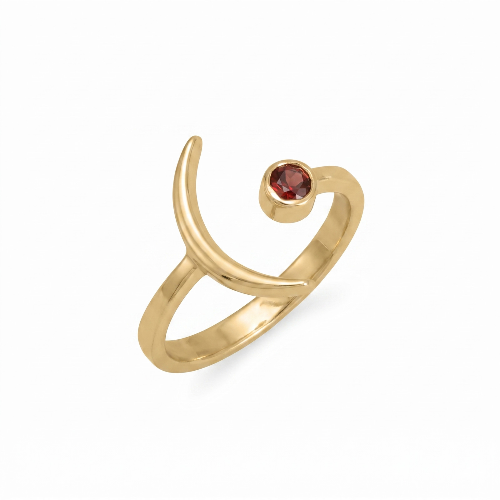 Gold Plated Crescent Moon Garnet Ring 925 Sterling Silver 3mm Garnet Sizes 6-9