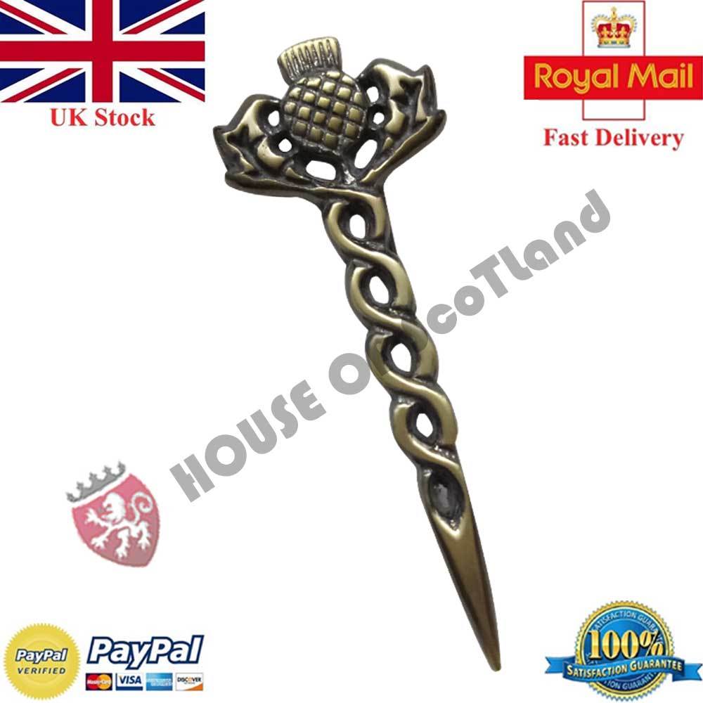 Scottish Thistle Kilt Pin Antique Finish 3.5″ Celtic Pins & Brooch Free Gift Box
