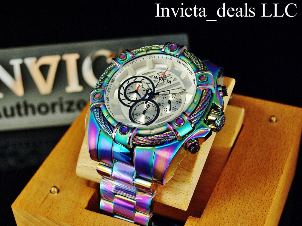 Invicta 52mm Men’s BOLT Chronograph White Dial IRIDESCENT Tone Stainless St Watc