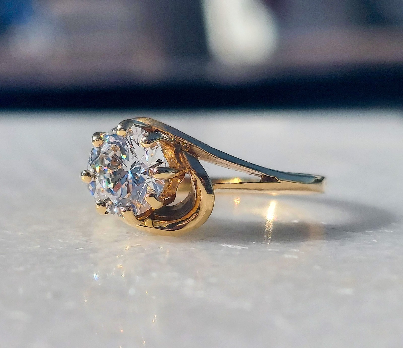 Estate ring 10K Gold Vintage Ring, Size 7, 1.24 carat certified diamond.