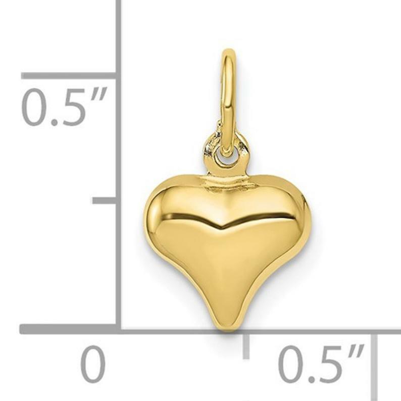 14K Real Gold 3D Heart 0.55″ Pendant, 14k Solid Gold 0.8mm Cable Chain- 14KC2905