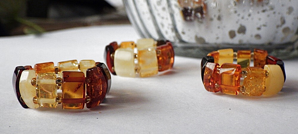 Jewelry Lot Amber Ring Various Sizes Metal Free Multi Flexible New