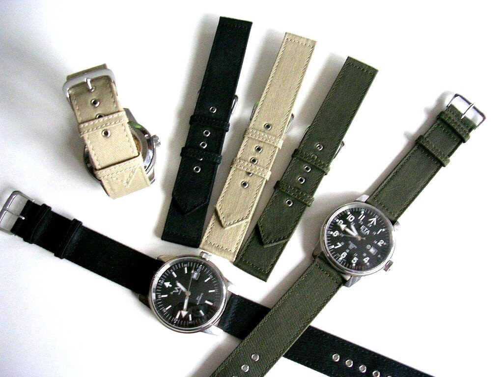 16mm Black Canvas WWII 2pc Military watchband strap MoD nato IW SUISSE 18 20 usa