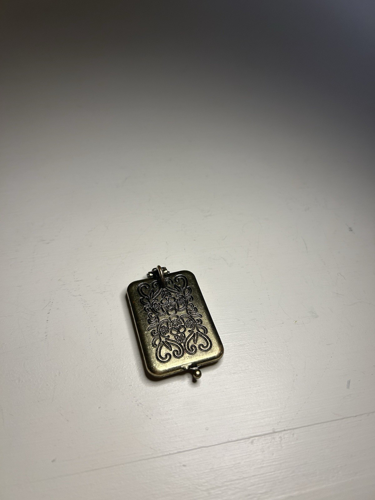 Vintage Art Nouveau Rectangular Magnetic Locket Pendant Birds Floral Turquoise