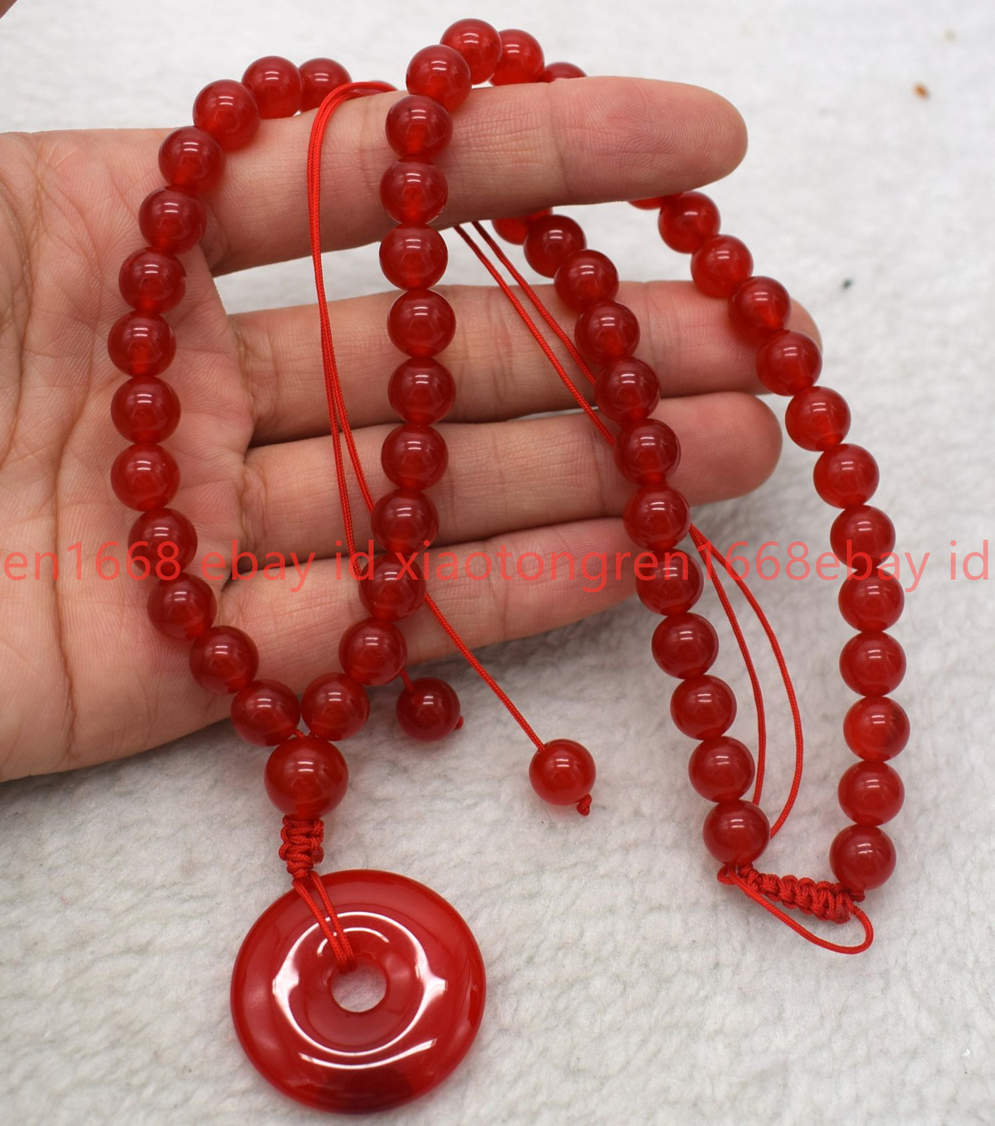 New 8/10/12mm Lavender /Red Jade Gems & 30mm Circle Donut Pendant Necklace 18in