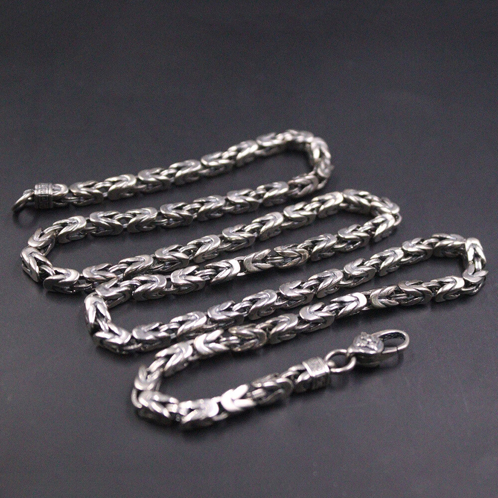 Real 925 Sterling Silver Necklace Vintage Jewelry 4mm Byzantine Chain 22inch/39g
